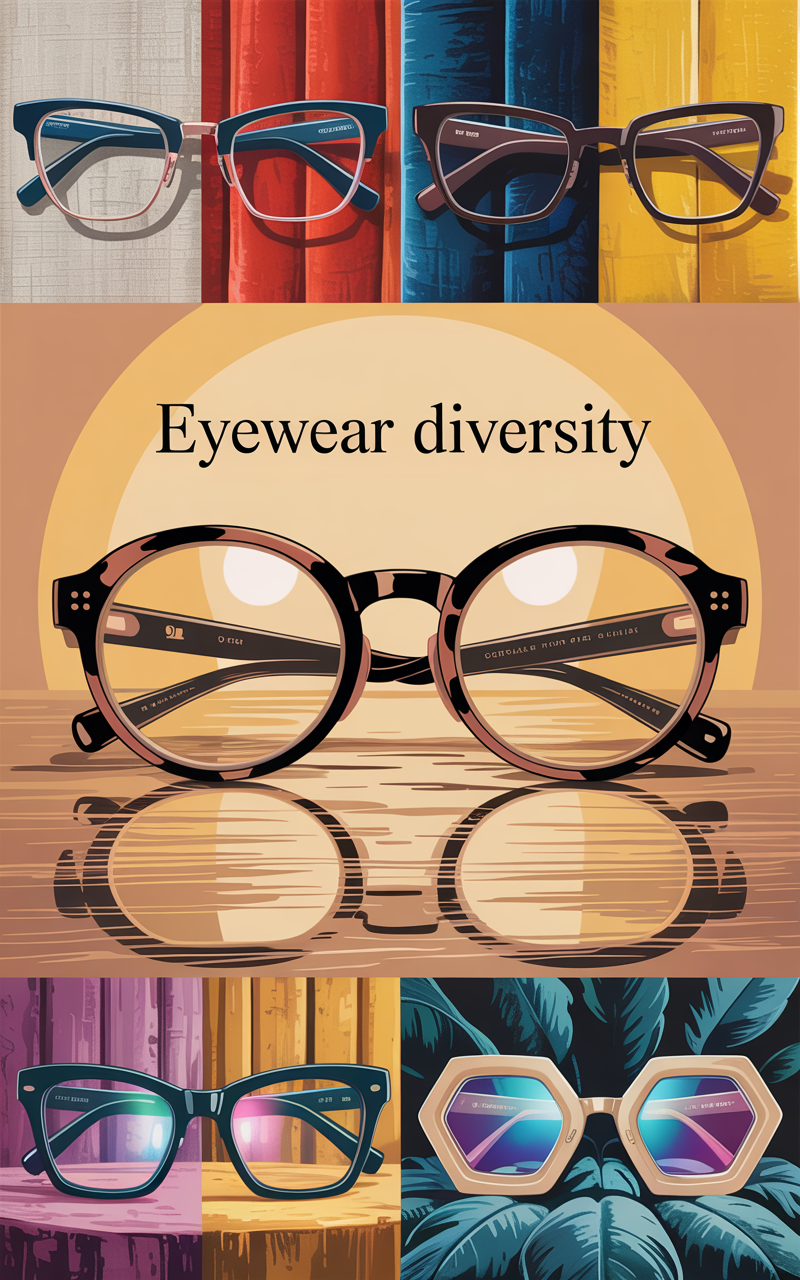 Collage of various eyewear shapes on textured backgrounds