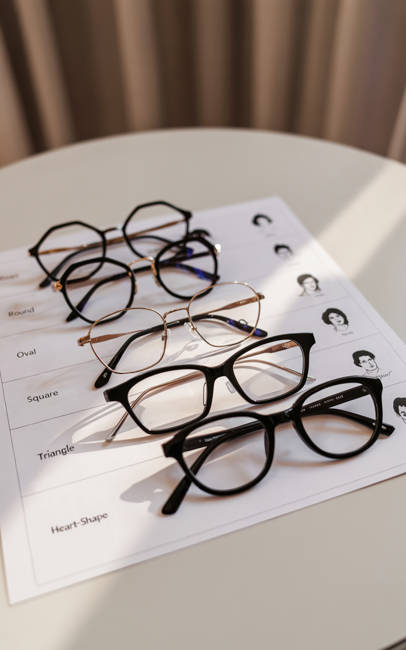 Grid of eyewear styles with editorial lighting