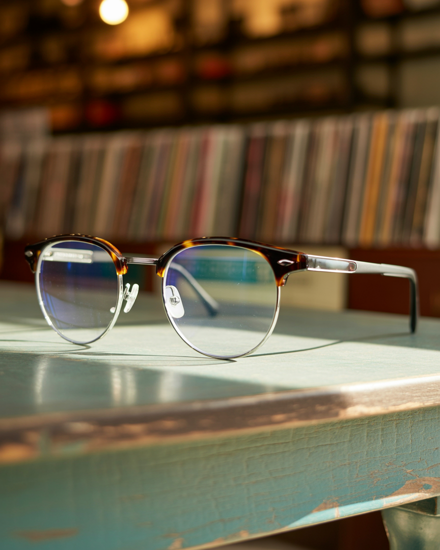 Retro-inspired half rim glasses with tortoiseshell accents
