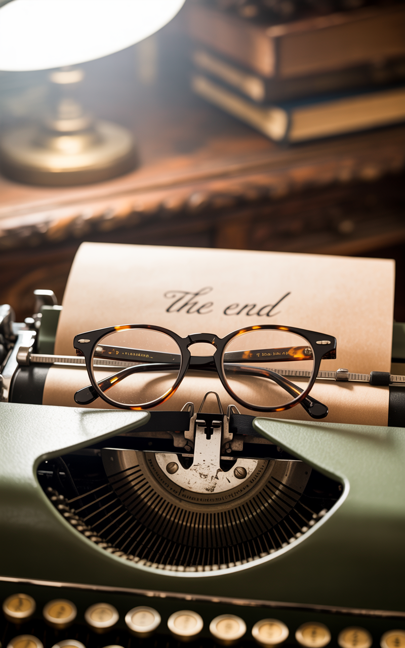 Vintage horn rim eyeglasses on a typewriter with aged paper