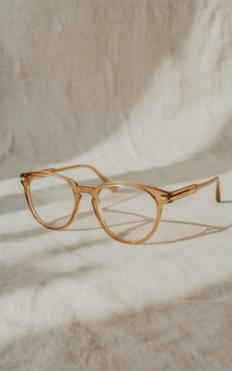 Editorial shot of keyhole glasses with gold accents on a linen backdrop