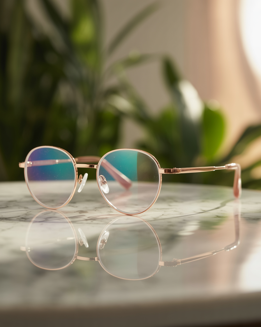 Flexible memory metal oval glasses in soft rose gold