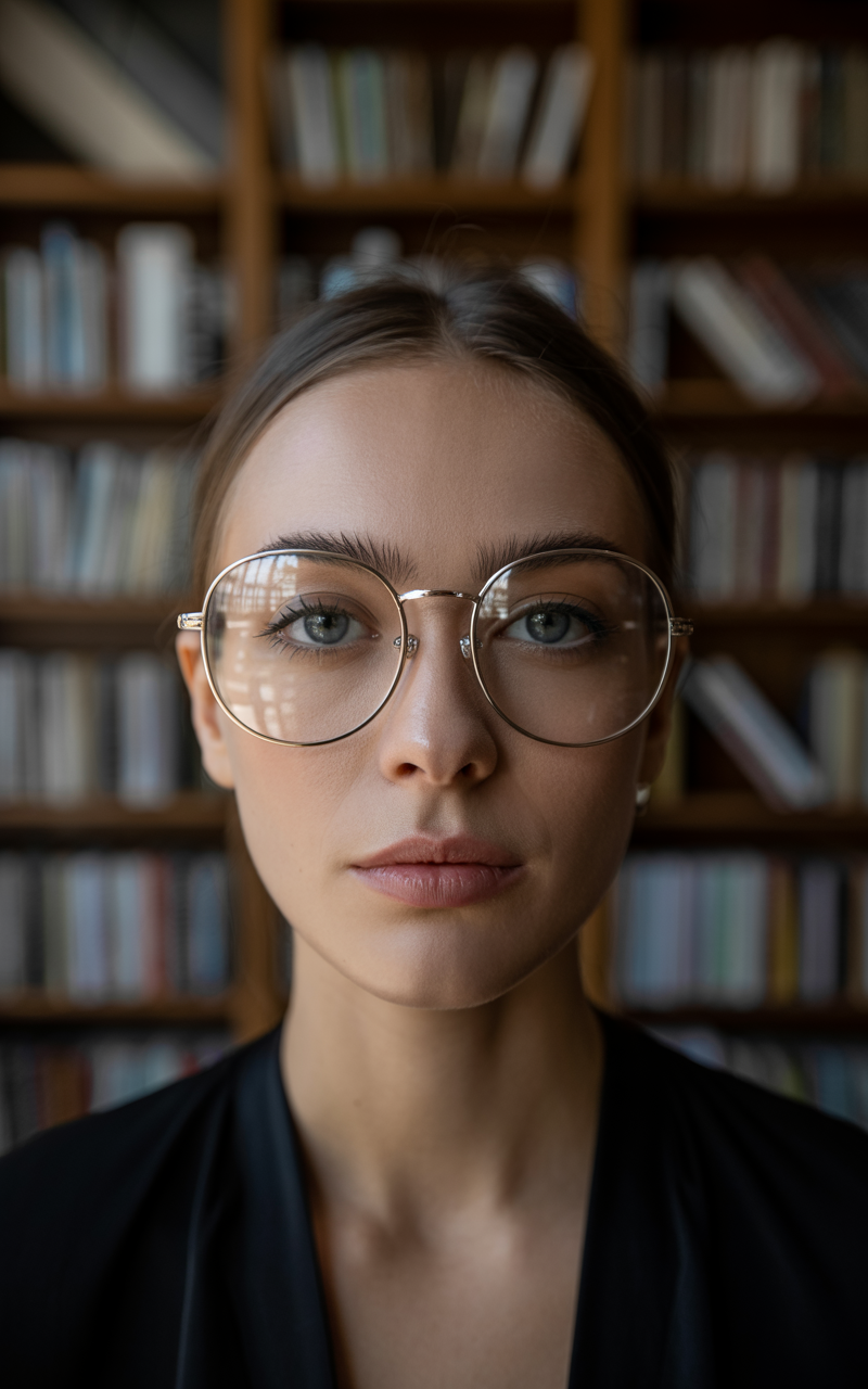 Oversized round glasses on oval face