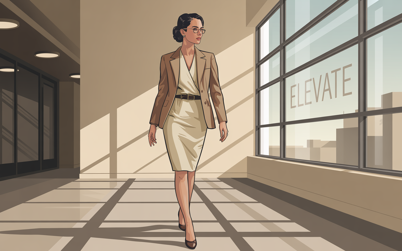 Professional woman wearing rimless glasses in office setting