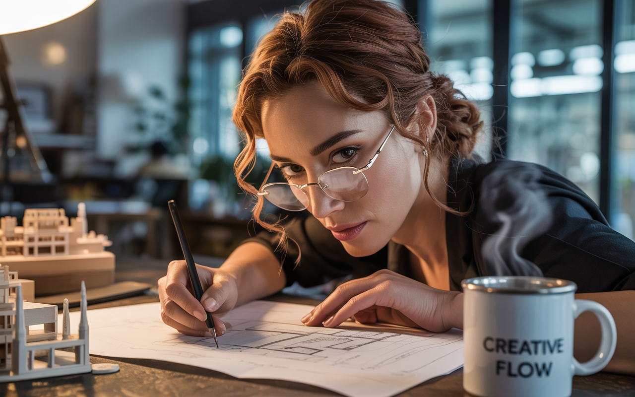 Creative professional wearing rimless glasses while sketching