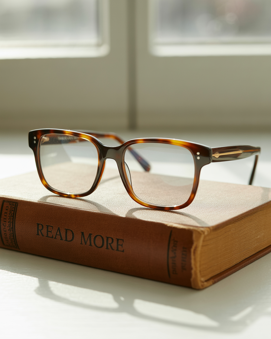 Retro-inspired square eyeglasses with tortoiseshell finish