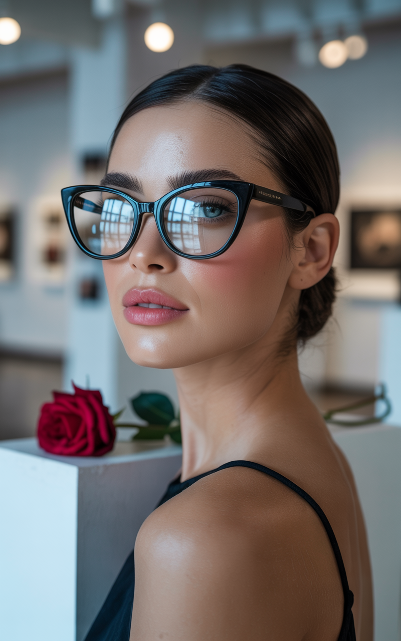 Cat eye glasses on triangle face shape