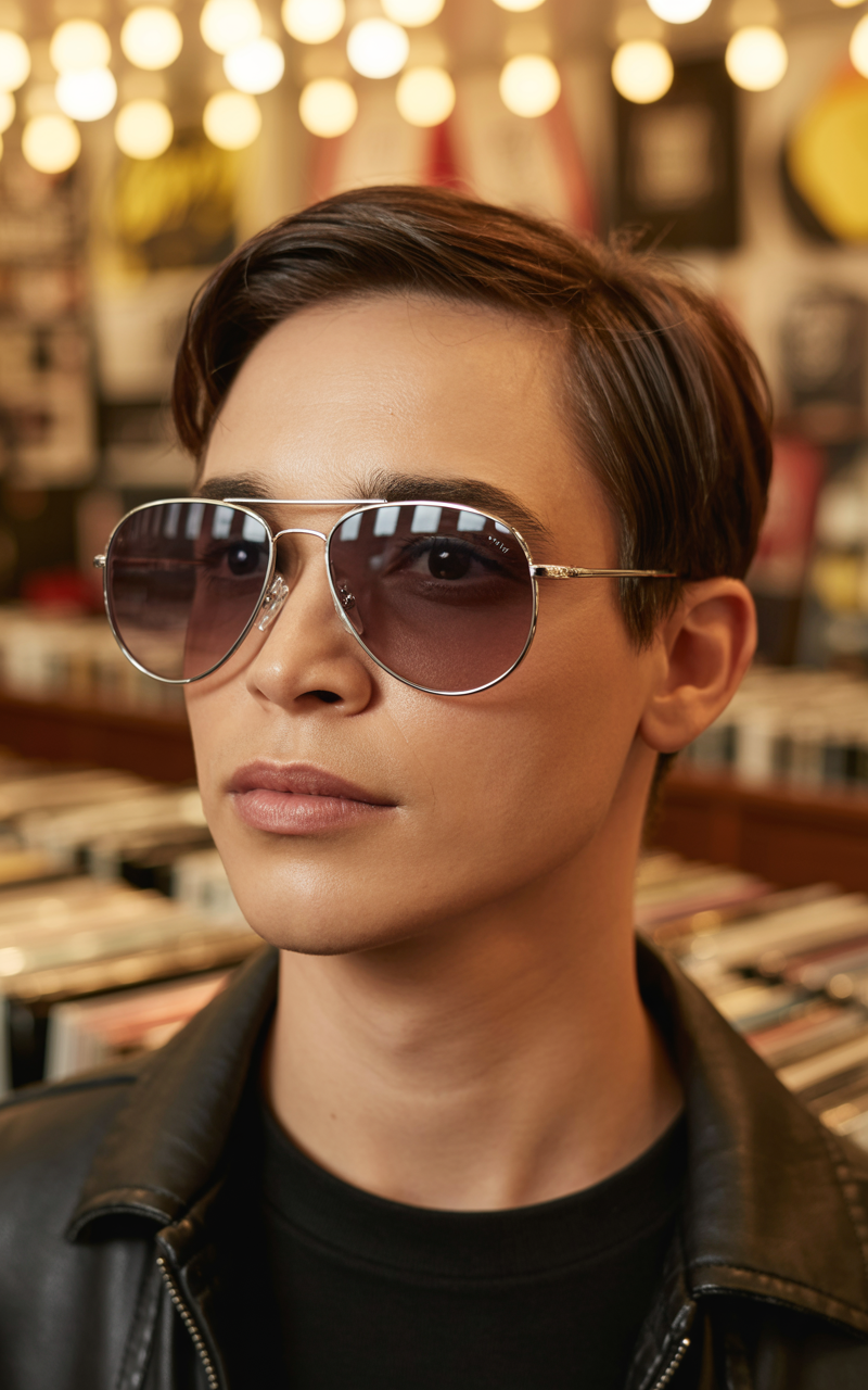 Aviator glasses styled with triangle face shape