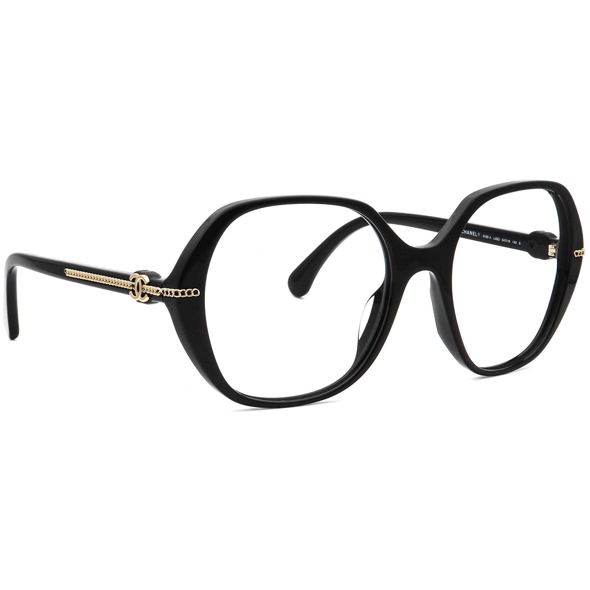 Chanel Eyeglasses 3458-A c.622 Polished Black/Gold Square Frame