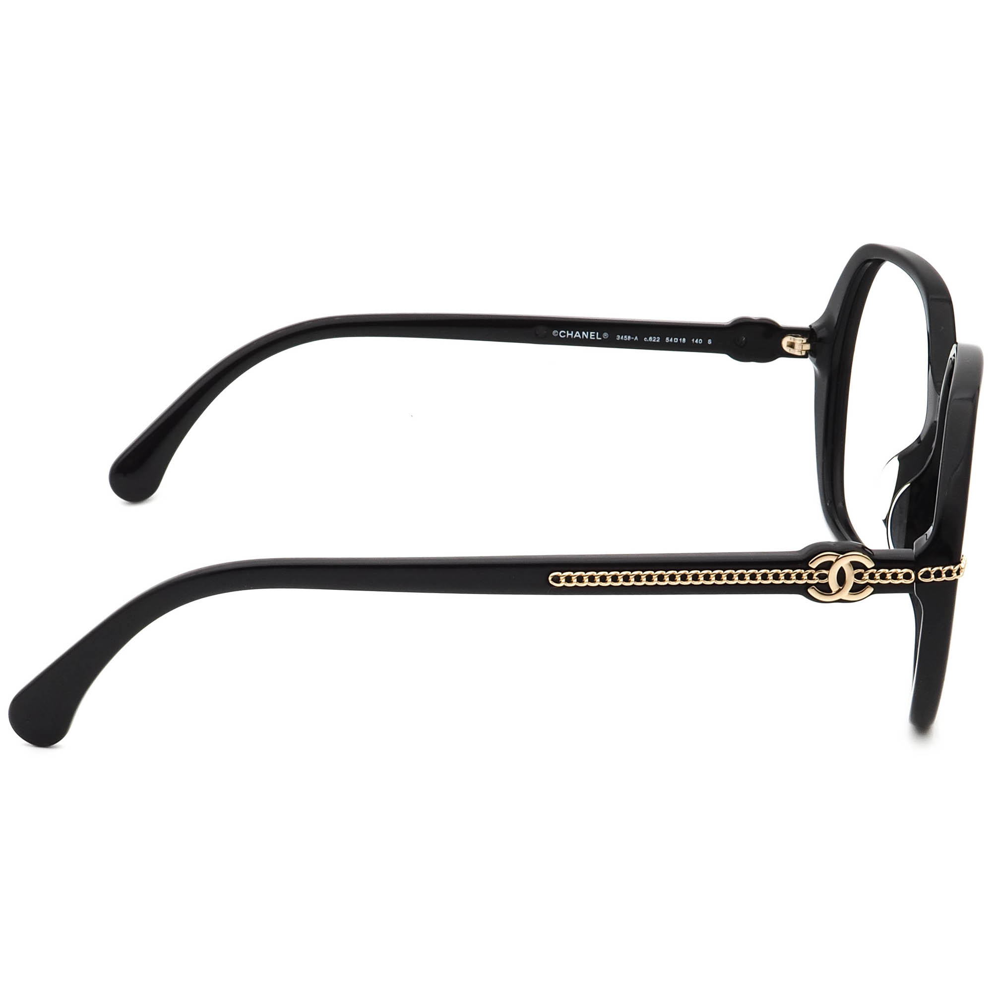 Chanel Eyeglasses 3458-A c.622 Polished Black/Gold Square Frame