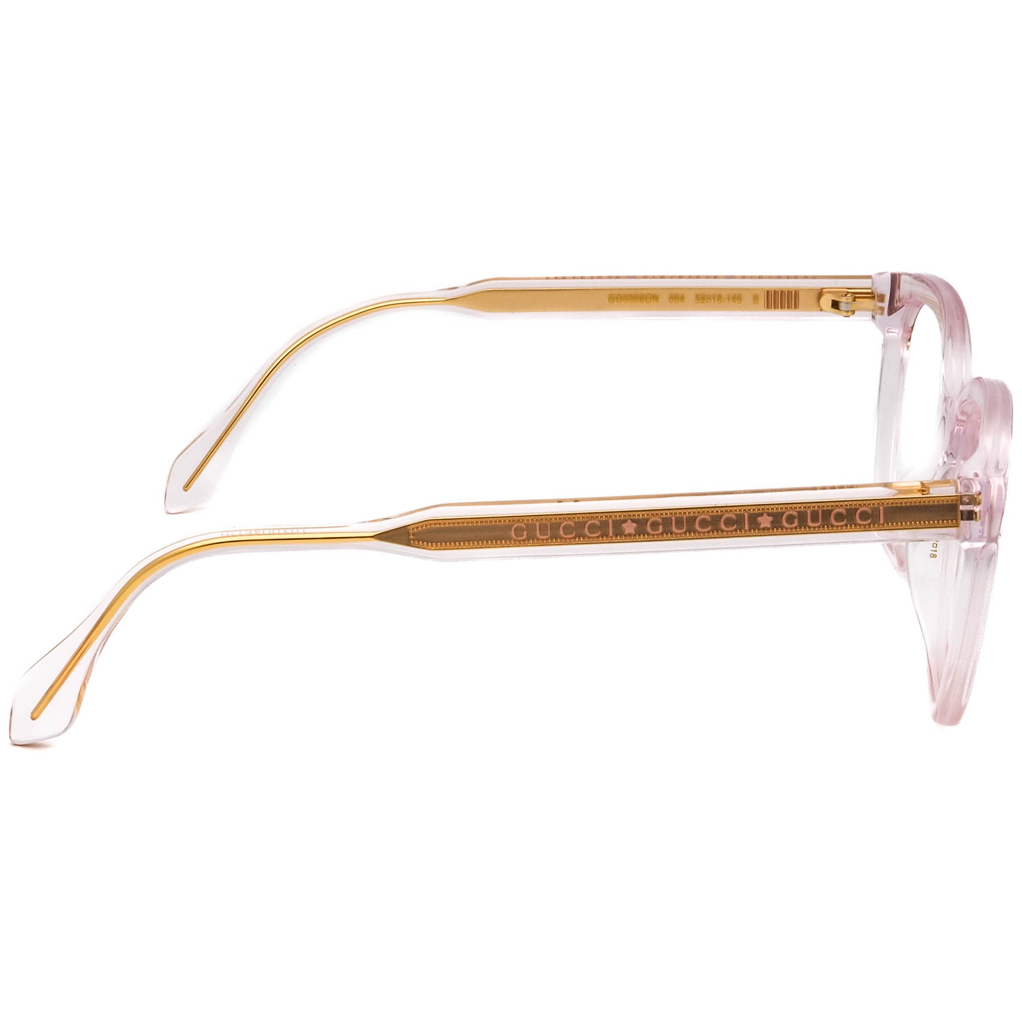GUCCI スクエアフレームメガネ GG0566ON 004 Gucci Eyeglasses GG0566ON 004 Blush Transparent/Gold Square
