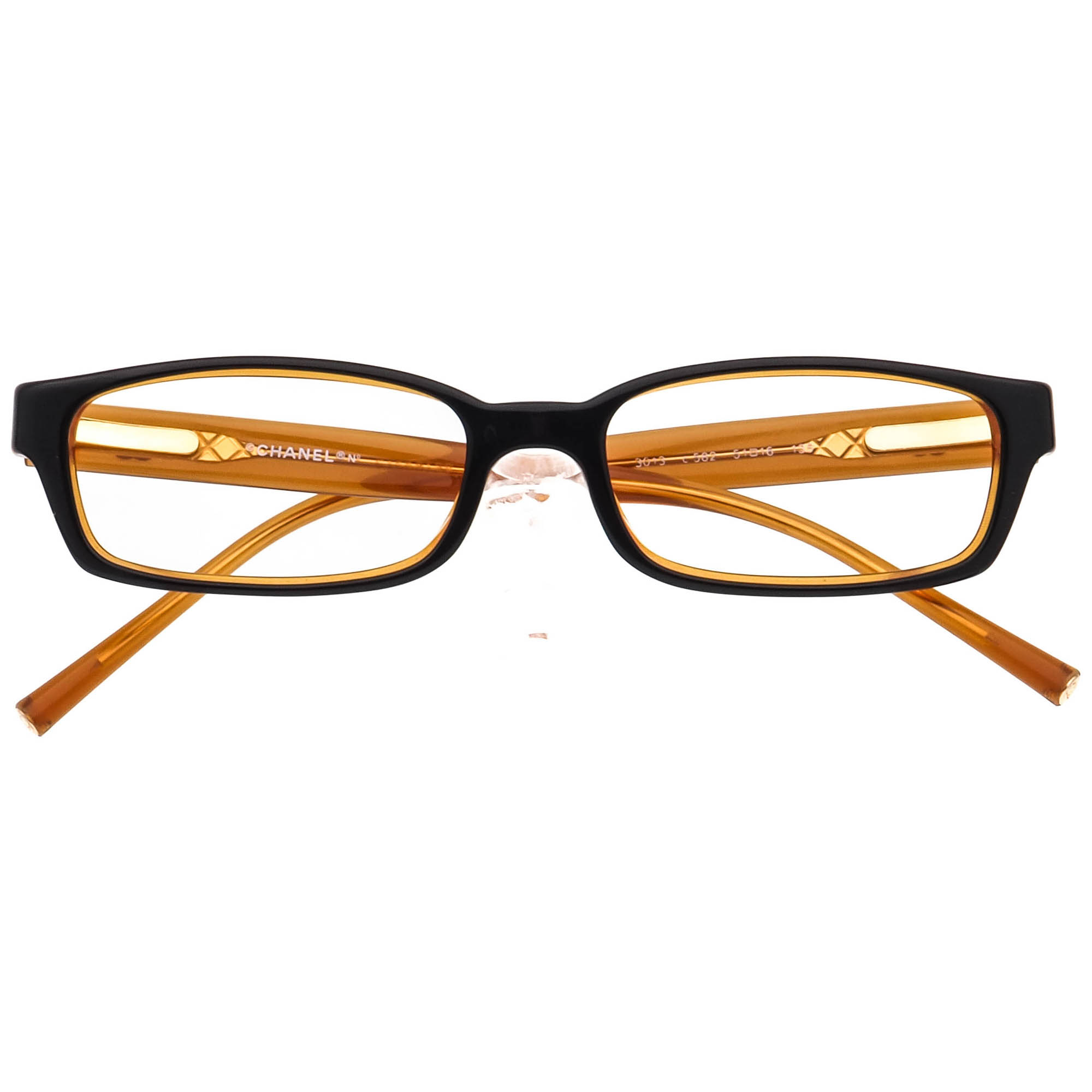 Chanel Eyeglasses 3013 c 582 Black/Amber Brown Rectangular Frame